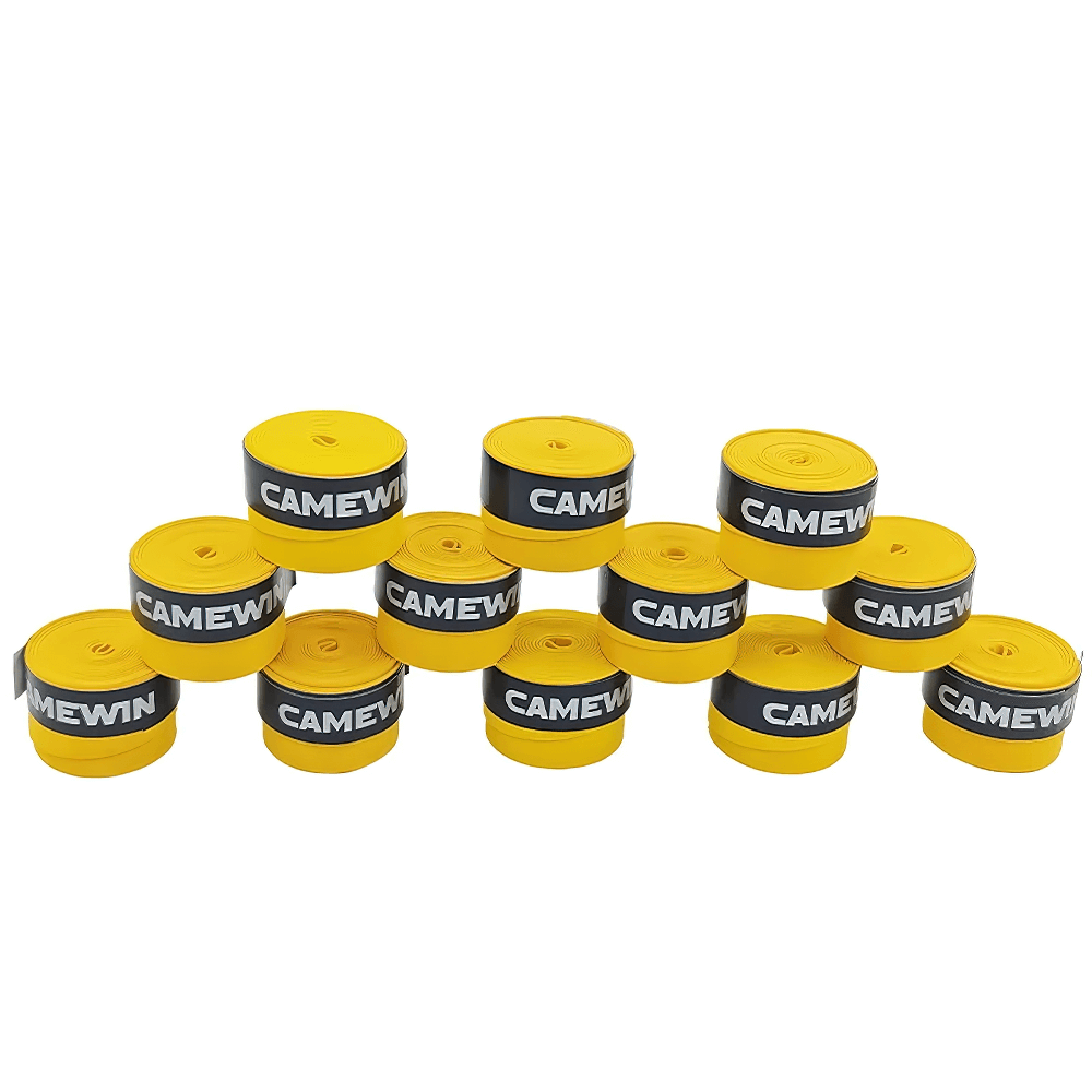 12Pcs Sticky Tennis and Badminton Racket Overgrips - SF3445 set in yellow with professional grip design.